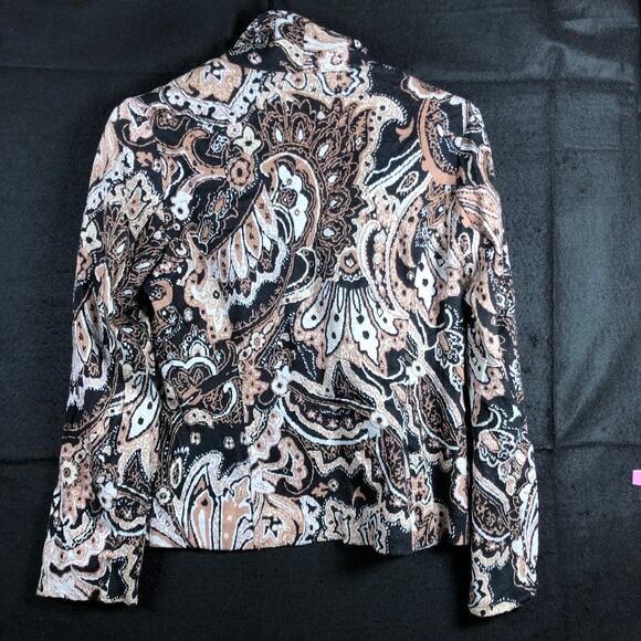 Coldwater Creek Womens Jacket Black Brown Paisley Button Collared Petite 6P - Picture 10 of 12